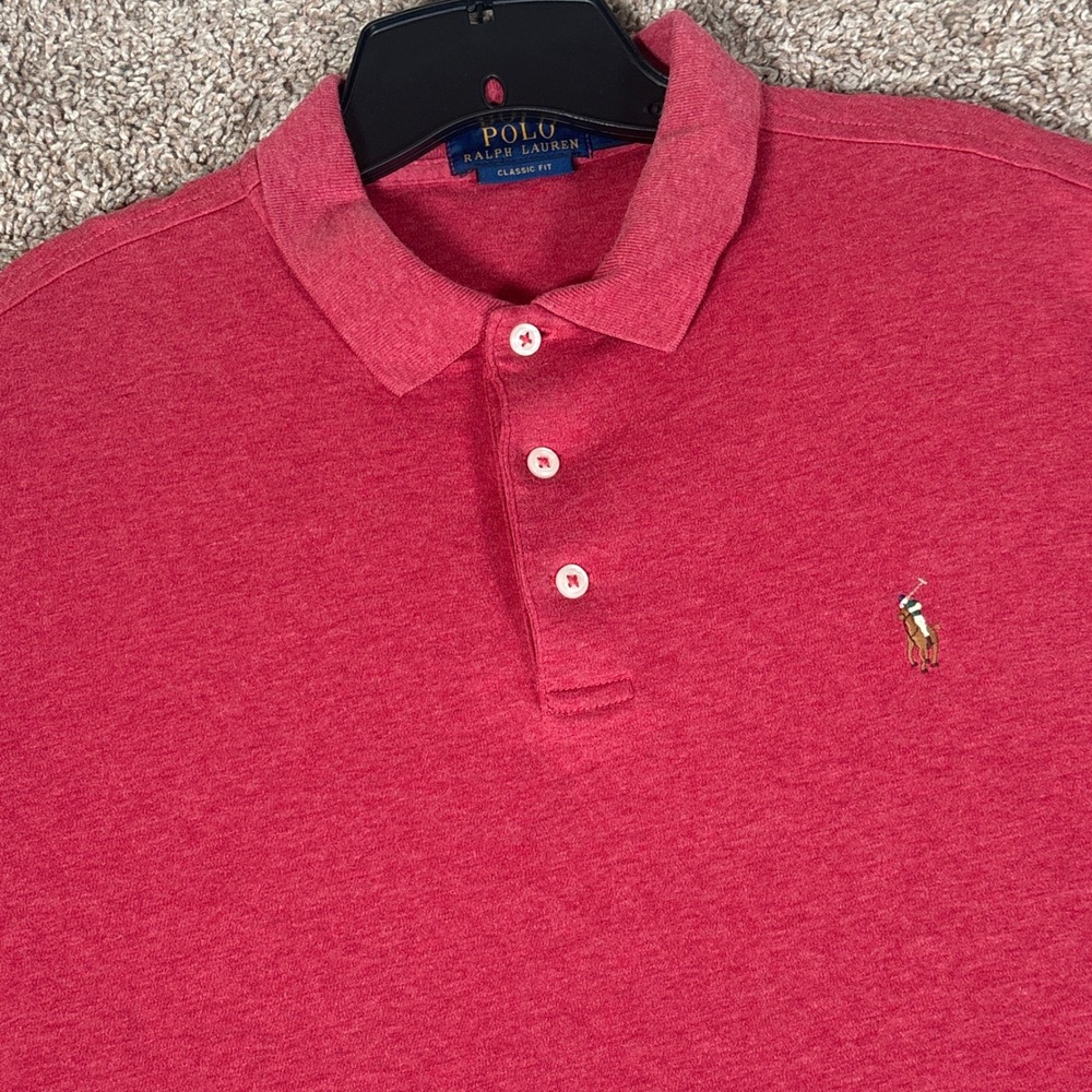 Polo Ralph Lauren Mens Classic Fit Short Sleeve Polo Shirt Heather Red Size M